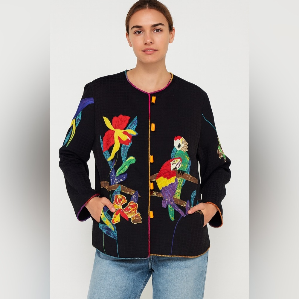 Vintage Draper's & Damon's Parrot Embroidered Art Jacket – Colorful‎ Appliqué